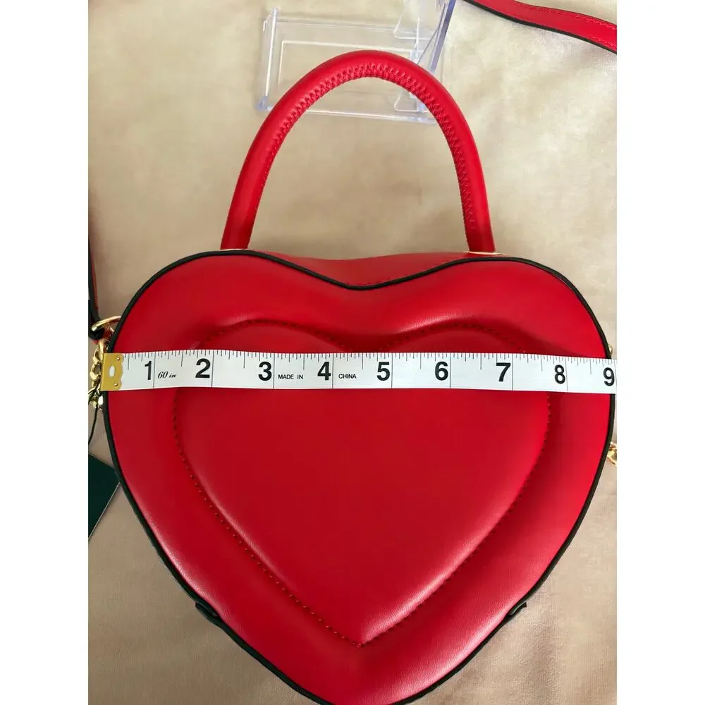 Nanette Lepore Cupid Heart Shaped Red Crossbody Bag Top Handle Purse Gold Chain